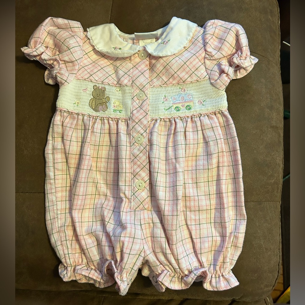 Vintage b.t.kids Bubble Baby👶🏼Girls👧🏻Pink Smocked Bear🐻Sz 6-9M